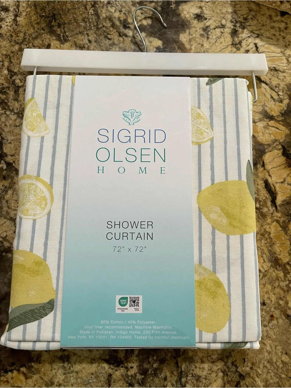 Sigrid Olsen coastal stripe lemon 🍋 design shower curtain - 72”x72” NEW
